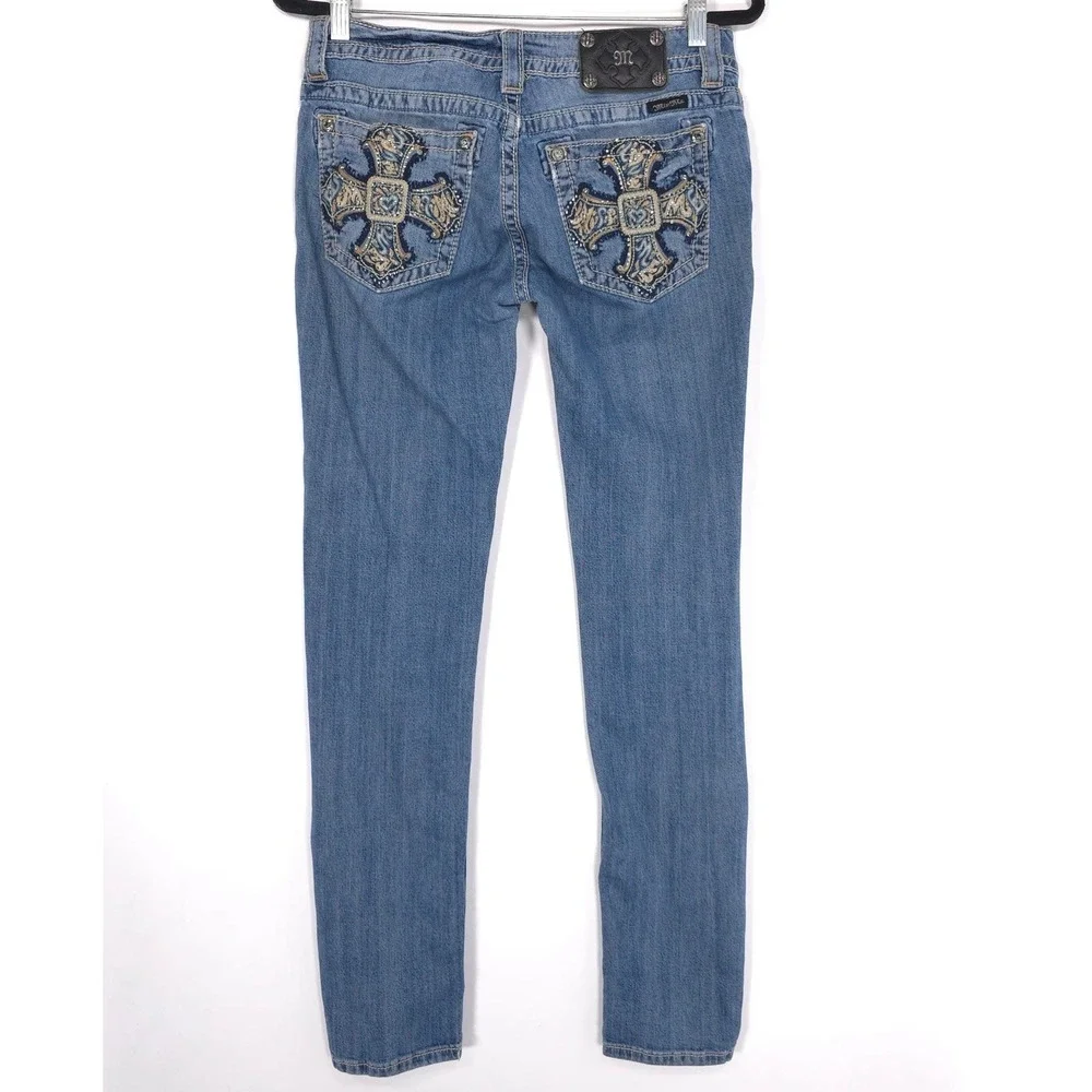 Miss Me Women's Jeans Size 29‎ Skinny Low Rise Embroidered JP5697S Med 103